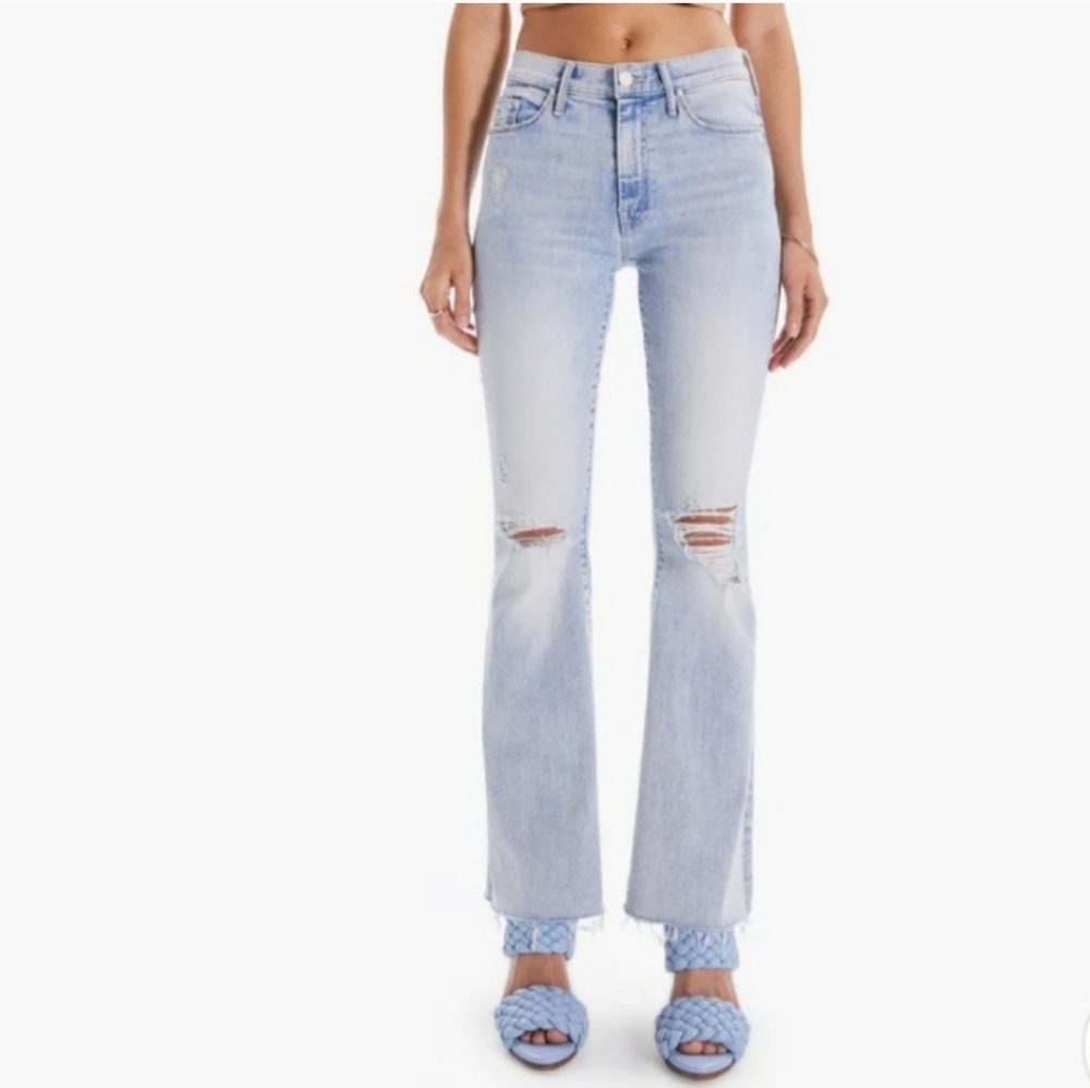 MOTHER Weekender Frayed Boot-Cut Jeans in Action Shot